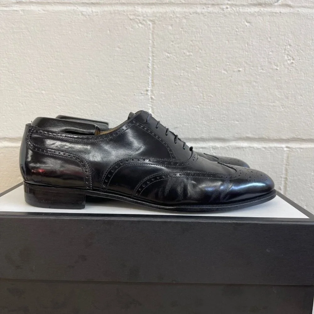Salvatore Ferragamo Black Leather Wingtip Oxford Dress Shoes Lace up Men's 10‎ D